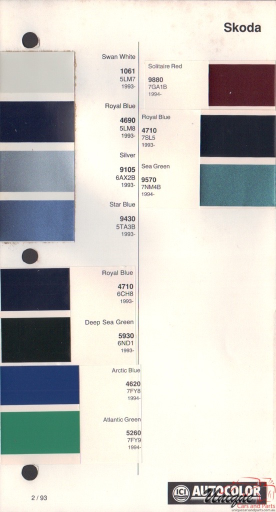 1993 - 1995 Skoda Paint Charts Autocolor 2